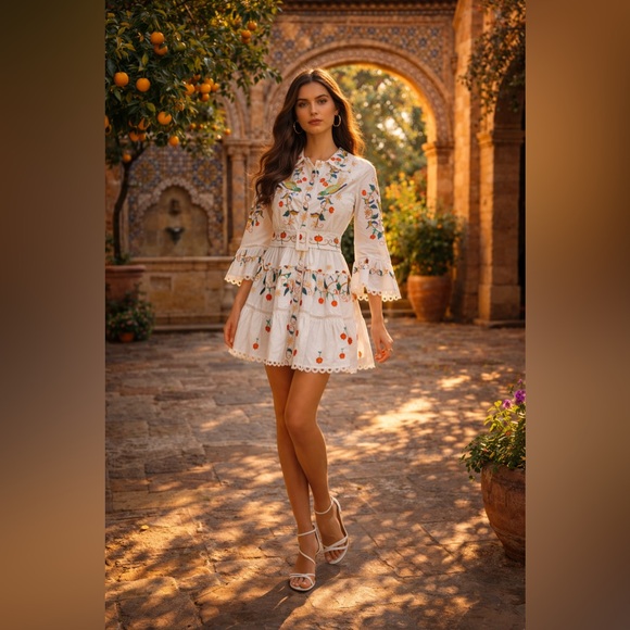 Farm Rio Pitanga Embroidered Belted Mini Dress Off White Size L New With Tags - Picture 6 of 12